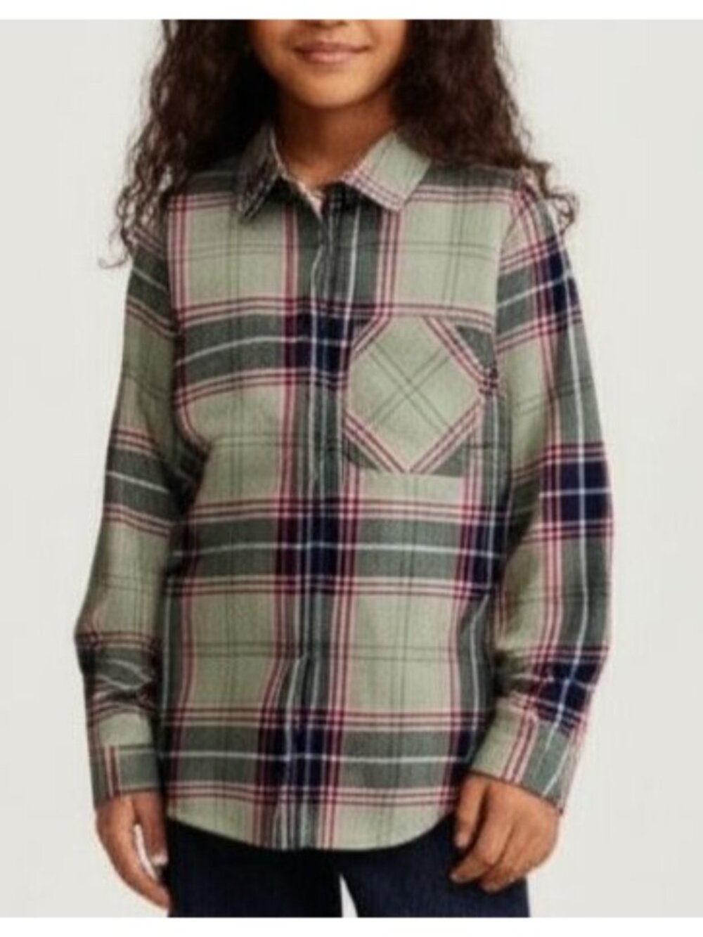 GAP Kids Plaid Long Sleeve Button Down Shirt Green Pink Large 10
